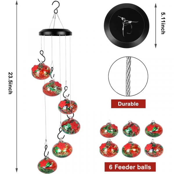 Charming Wind Chimes Hummingbird Feeders Hanging Hummingbird Feeder with 6 Feeder Balls Outdoor Garden Bird Feeder - Image 6