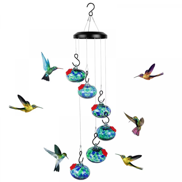 Charming Wind Chimes Hummingbird Feeders Hanging Hummingbird Feeder with 6 Feeder Balls Outdoor Garden Bird Feeder